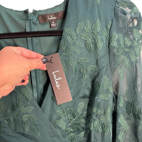 Lulus Inclined To Romance Emerald Green Floral Embroidered Mini Dress NWT - Picture 8 of 11